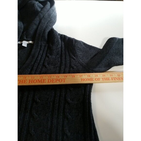 Hoodie Sweater Womens M Lamb Blend Long Sleeve Slub Cable Knit Charcoal - Picture 9 of 14